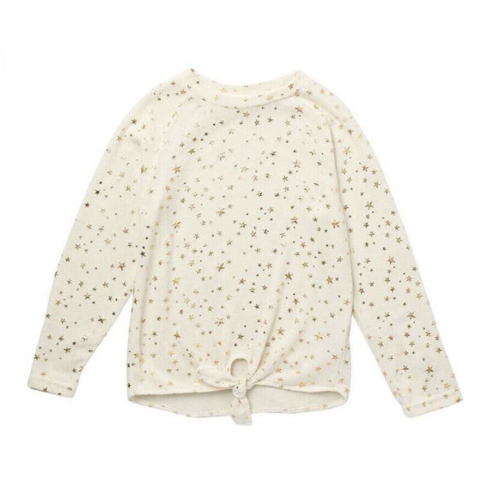 C&C California Girls Tie Front Cozy Top Ivory Gold Foil Stars XS(4/5) MSRP $26